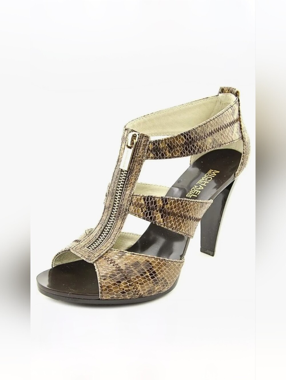 Michael Kors Berkley T-Strap High Heel Sandals in Sand Python Size 8